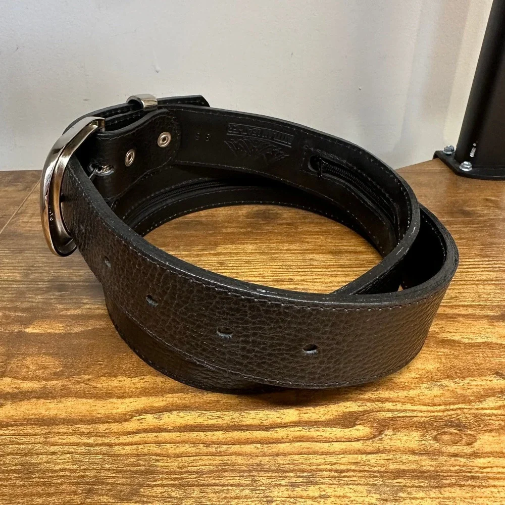 Atitlan Leather Mens Black Pebbled Leather Travel Money Belt Size 36 Hidden Zip